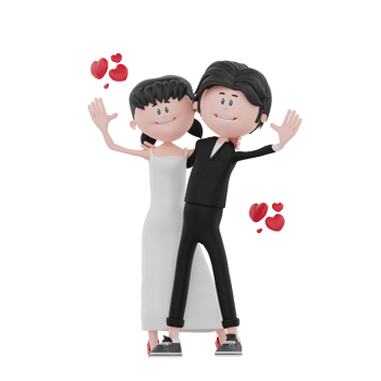 3d bride and groom character are waving png
