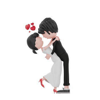 3d bride and groom character are hugging png