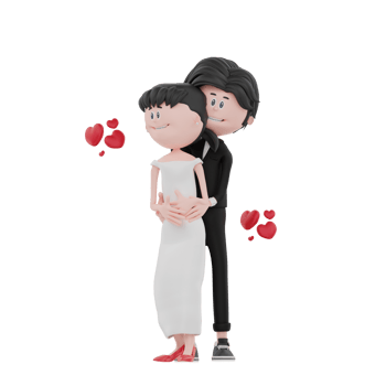 3d bride and groom character are hugging illustration png