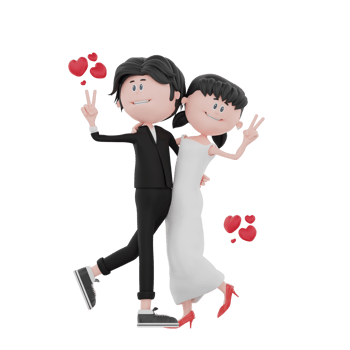 3d bride and groom character are very happy illustration png