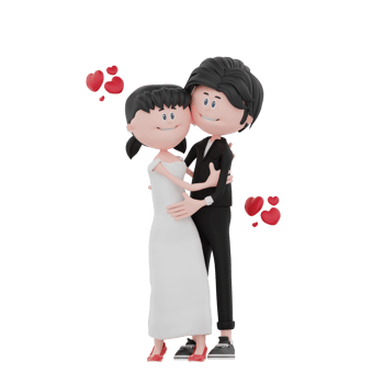 3d bride and groom character are hugging illustration png