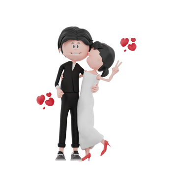 3d bride and groom character are hugging illustration png