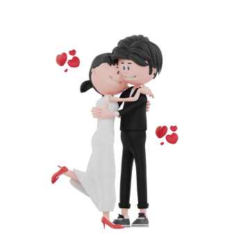 3d bride and groom character are hugging illustration png