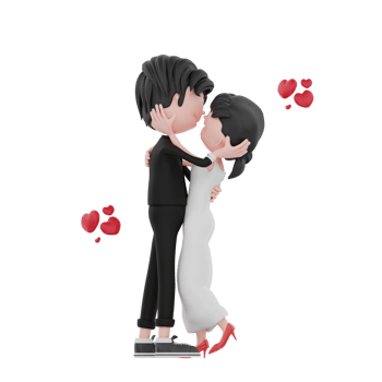 3d bride and groom character are looking at each other png