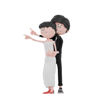3d bride and groom character are wedding pose illustration png