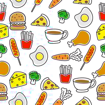 Foods doodle pattern with colorful design suitable for fabric or wallpaper vector