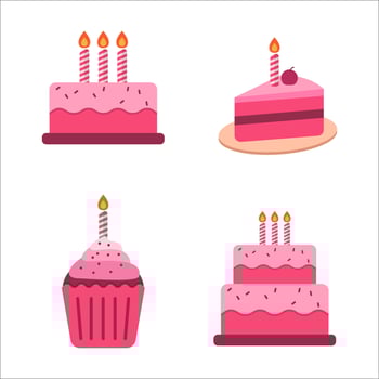 Set of birthday cake icon with pink color vector