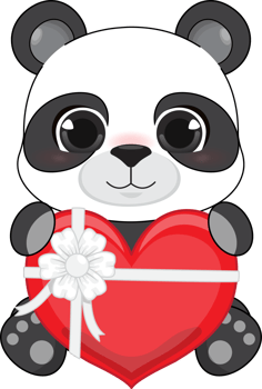 Happy Valentine s day with cute cartoon little Valentine panda in love holding heart cartoon character PNG