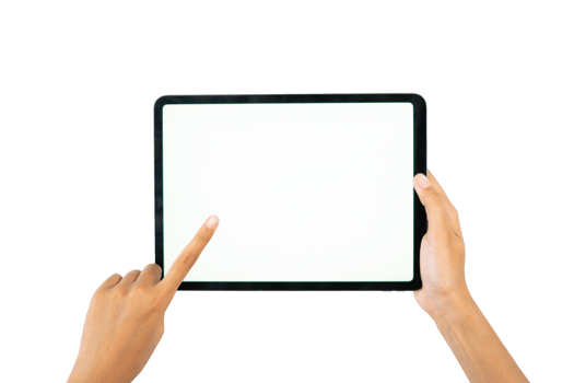 hand holding blank screen tablet png