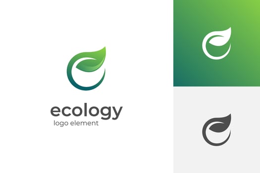 round circle simple letter E ecology logo design with leaf symbol, green environment simple logo element vector