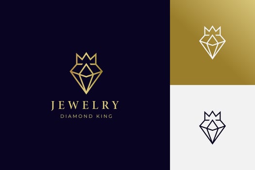 luxury line diamond king with jewelry elegant logo icon design concept for jewelry shop business identity logo illustration simple minimal linear style vector