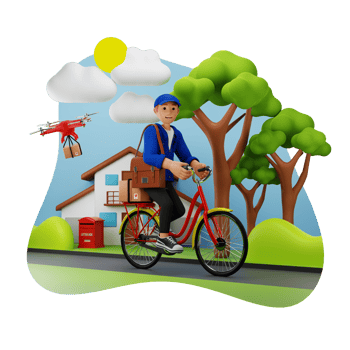 Delivery Guy Deliver The Parcel By Bicycle, 3D Character Illustration png