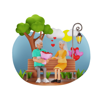Old Couple Celebrating Valentines Day, 3D Character Illustration png