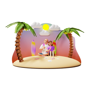 Couple Enjoy Ice Cream On Beach 3D Character Illustration png