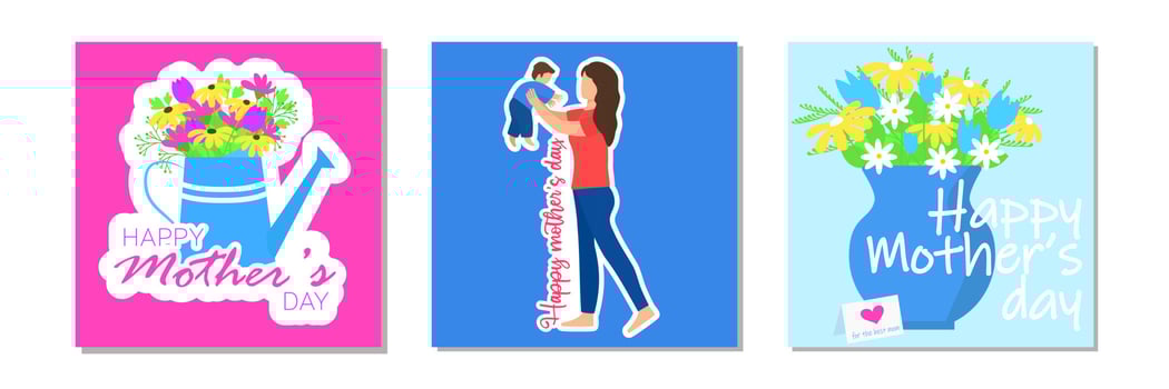 Set of square banner for Mother's Day. Greeting card for Mother. Bouquets of flowers. Vector illustration.