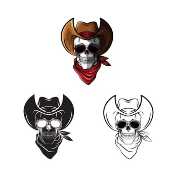 Skull Cowboys illustration collection on white background vector