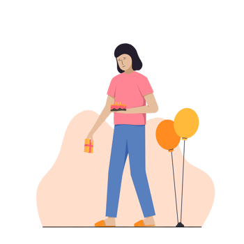Illustration Character woman is sad, with a birthday cake png