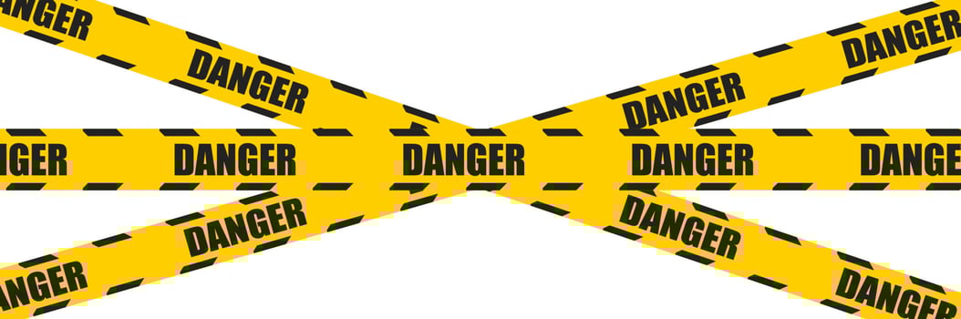 Caution tape set of yellow warning ribbons. Abstract warning lines for police, accident, under construction. Vector danger tape collection.