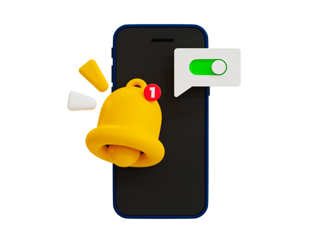 3d minimal turn-on notification concept. New update reminder. New notification alert. Smartphone with a bell icon and switch toggle button. 3d illustration. png