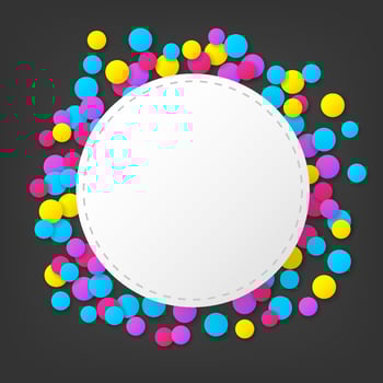 Round stitched colorful celebration background with confetti, Vector Illustration