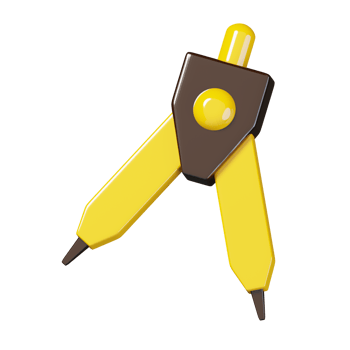 Yellow geometric compass isolated. Education and school icon. 3D render illustration. png