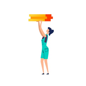 Female character moves cargo cartoon vector