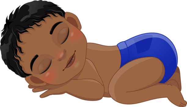 Cartoon character sleeping black baby boy wearing royal blue ruffled diaper cartoon png