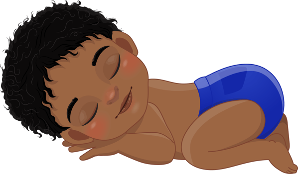 Cartoon character sleeping black baby boy wearing royal blue ruffled diaper cartoon png