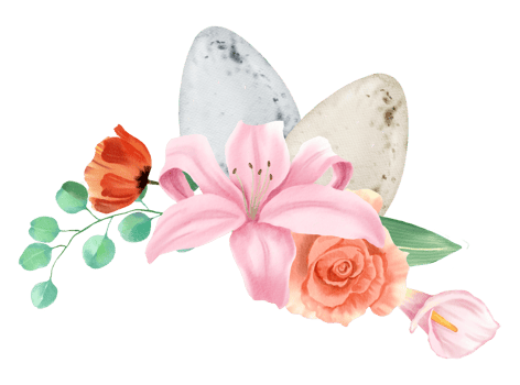 Easter Eggs with spring flower bouquet watercolor png