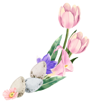 Easter Eggs with spring flower bouquet watercolor png