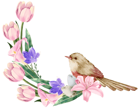 spring flower bouquet with little bird watercolor png