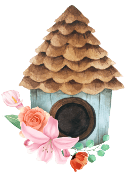 Birdhouse with spring flower watercolor png