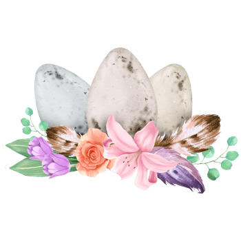 Easter Eggs with spring flower bouquet watercolor png