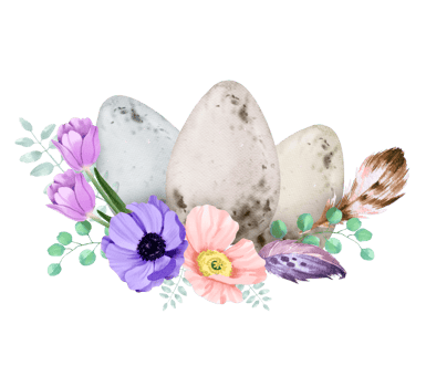 Easter Eggs with spring flower bouquet watercolor png