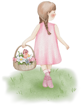Spring girl cartoon character watercolor png