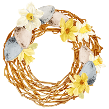 Easter eggs wreath watercolor with daffodils flower png