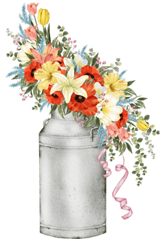 Spring floral watercolor with vintage bucket png