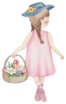 Spring girl cartoon character watercolor png