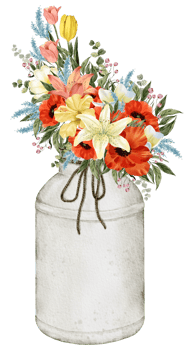 Spring floral watercolor with vintage bucket png