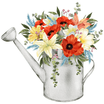 Spring floral watercolor with vintage bucket png