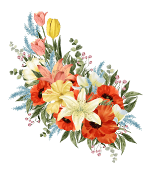 Spring floral bouquet watercolor red and yellow flower blooming png