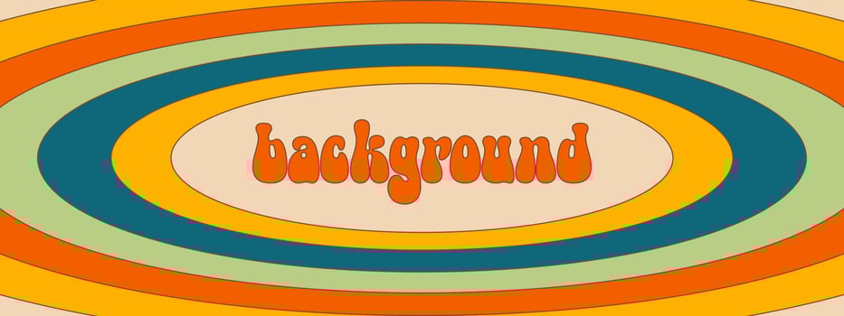 Colorful abstract retro background in the style of the 70s. Copy space. Multicolored groovy trippy ovals. Hippie Aesthetic 60s, 70s, 80s style. Vector Illustration, Flat Design