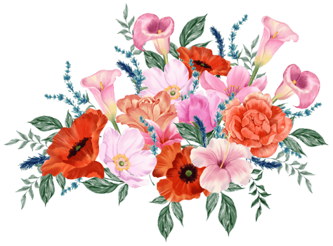 Spring floral bouquet watercolor red and pink flower blooming png