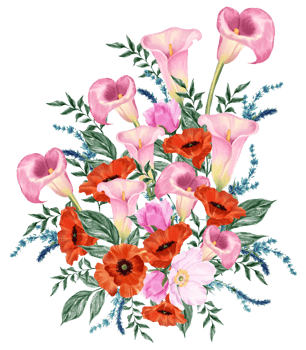 Spring floral bouquet watercolor red and pink flower blooming png
