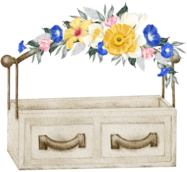 Spring floral watercolor with vintage bucket png