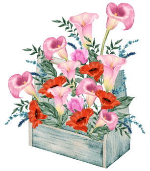 Spring floral watercolor with vintage bucket png