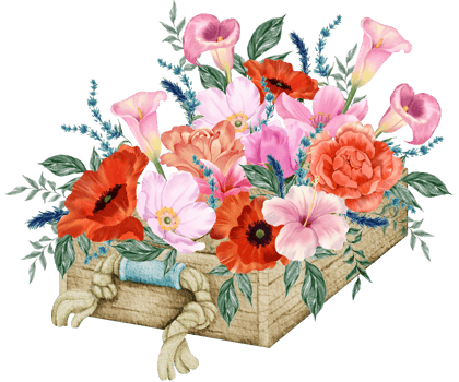Spring floral watercolor with vintage bucket png