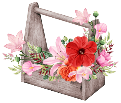 Spring floral watercolor with vintage bucket png