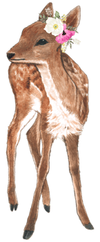 Spring floral watercolor with cute deer animal png