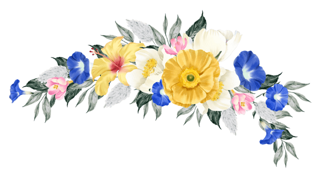 Spring floral bouquet watercolor blue and yellow flower blooming png